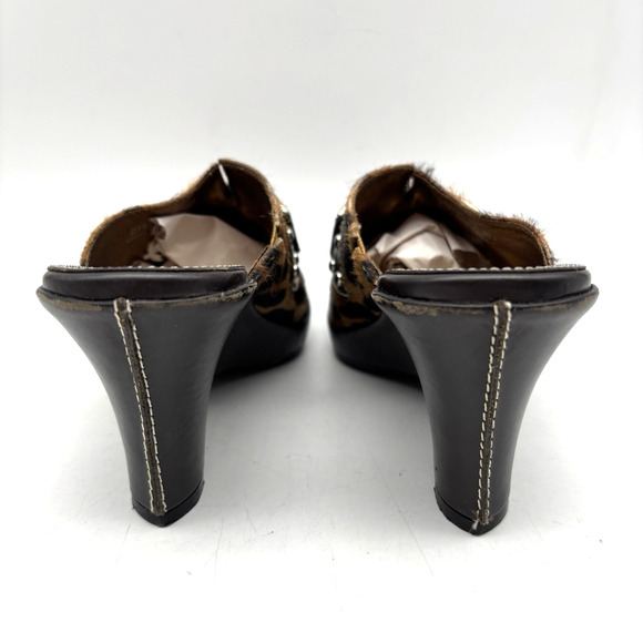 Cole Haan D18331 Leopard Print Cow Hair D-ring Brown Leather Wedge Clogs 6B - Picture 8 of 16